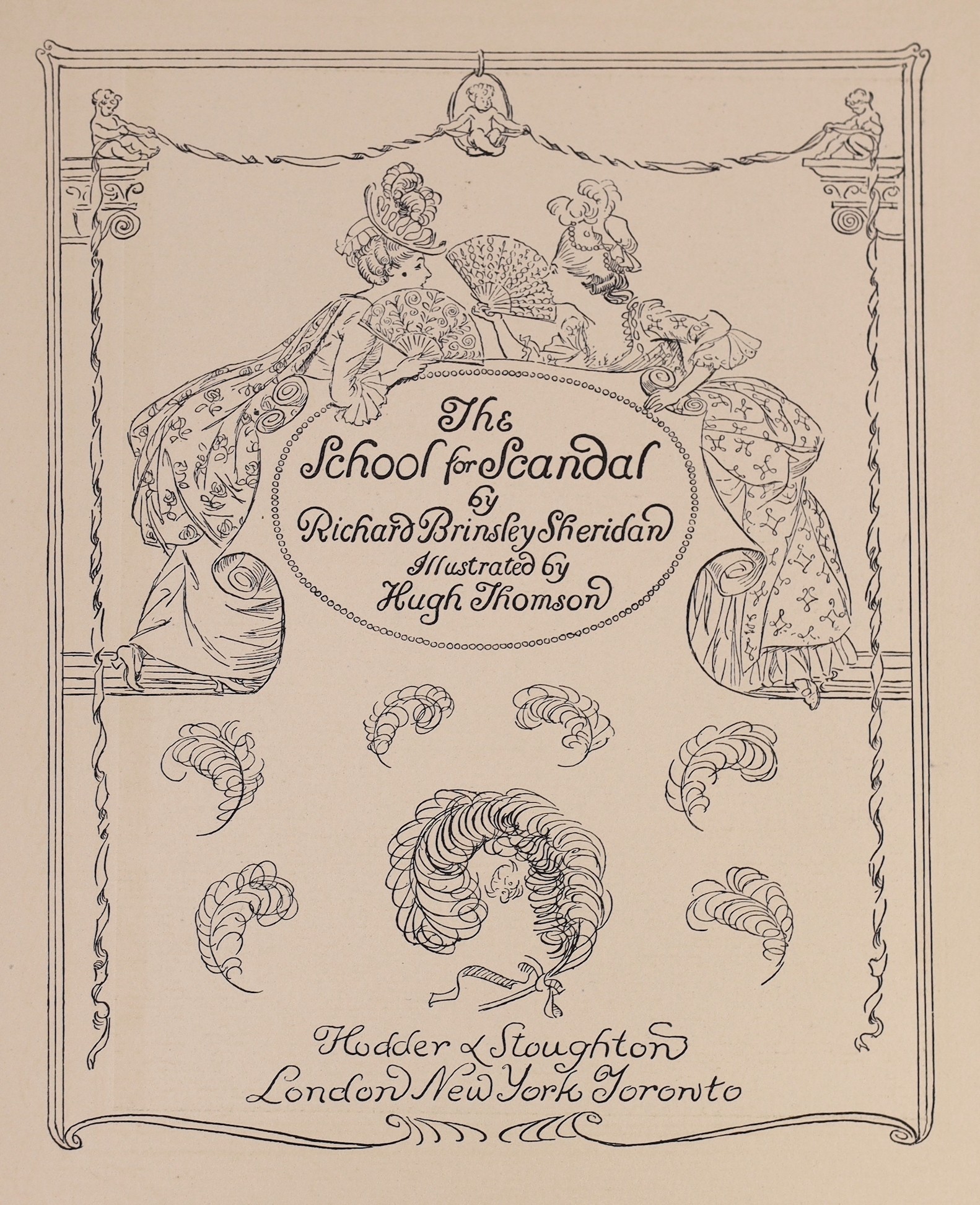 Sheridan, Richard Brinsley - The School for Scandal, one of 350, signed and illustrated by Hugh Thompson, 4to, original vellum gilt, with 25 tipped-in colour plates, endpapers slightly spotted, Hodder and Stoughton, Lond